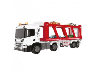 Set de joaca Camion Large Truck – Autotransportor Scania, TechnoDrive, cu 4 masini, sunete si lumin