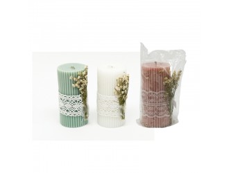 Lumanare parfumata Tub in dungi cu flori naturale 10x5 cm  (divers culori si arome)