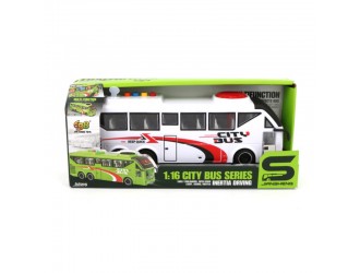 Autobuz alb cu frictiune, sunete si lumini, 1:16, JSTOYS, ZJA352333