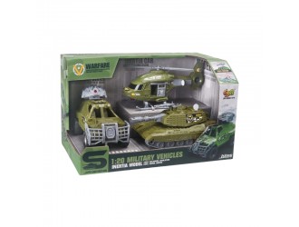 Set cu 3 autospeciale militare, cu frictiune, sunete si lumini, 1:20, JSTOYS, ZJA382480