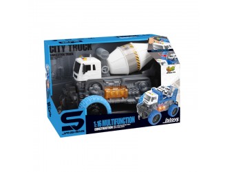 Camion betoniera cu roti mari, inertie, lumini si sunete, 1:16, JSTOYS, ZJA327139