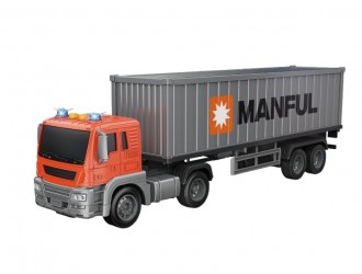 Camion transportator container, frictiune, sunete si lumini, 1:16, JSTOYS, ZJA369230