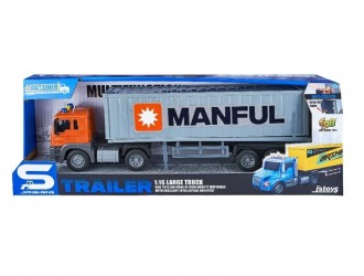 Camion transportator container, frictiune, sunete si lumini, 1:16, JSTOYS, ZJA369230