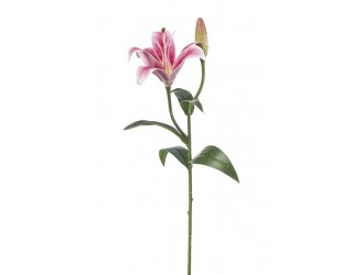 Floare artificiala Crin (Lily) tip spray, roz, 56 cm