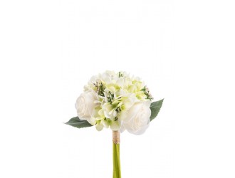 Buchet artificial Hortensie trandafir (Hydrangea Rose), crem/verde, 32 cm