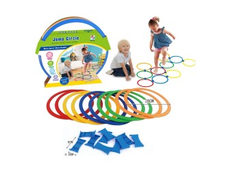 Set joc de sarit tip Sotron cu cercuri multicolore ZJA289564, coordonare si agilitate, 3 ani+