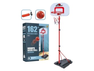 Set Cos de Baschet pentru copii cu suport reglabil 162 cm, minge si pompa incluse, ZJA342254, 5 ani+