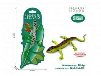 Figurina elastica Soparla verde pestritata, schimba culoarea la caldura, 18 cm, ZJA402118, 3 ani+