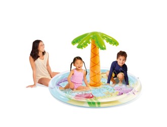 Piscina gonflabila pentru copii Intex Palm Tree, cu jet de apa circular si palmier, 173x104 cm, 166 L, 2+ ani cod 56433