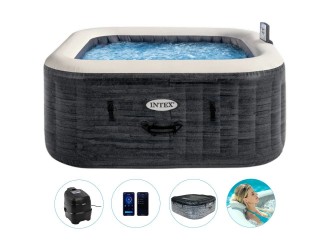 Spa gonflabil cu hidromasaj Greystone Deluxe, 211x211x71 cm, 795 L, 4 persoane, Intex (28450)
