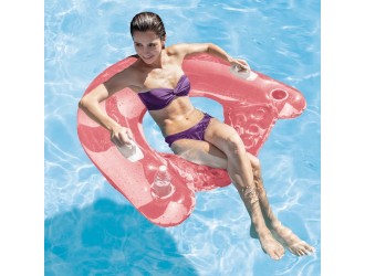 Intex Scaun gonflabil Intex pentru piscina, cu spatar, manere si suport pahare, 152x99 cm, cod 58859, Roz