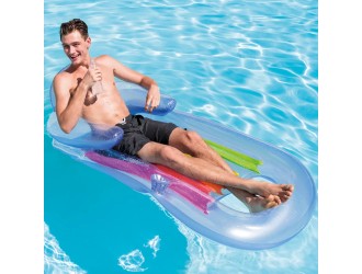 Saltea gonflabila tip sezlong cu spatar si cotiere, 160x85 cm, max. 100 kg, Albastru Transparent, Intex (58802)