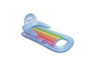 Saltea gonflabila tip sezlong cu spatar si cotiere, 160x85 cm, max. 100 kg, Albastru Transparent, Intex (58802)