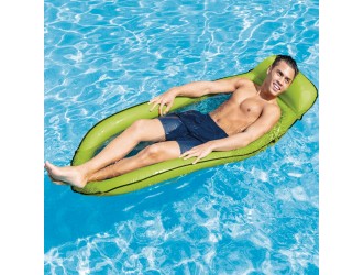 Saltea gonflabila tip sezlong pentru apa, cu plasa si perna, 178x94 cm, max. 100 kg, Verde, Intex 58836