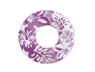 Colac gonflabil transparent cu imprimeu floral, 91 cm, 9 ani+, max. 60 kg, Violet, Intex 59251