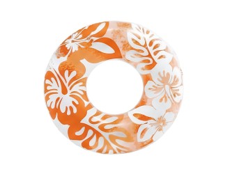 Colac gonflabil transparent cu imprimeu floral, 91 cm, 9 ani+, max. 60 kg, Portocaliu, Intex 59251