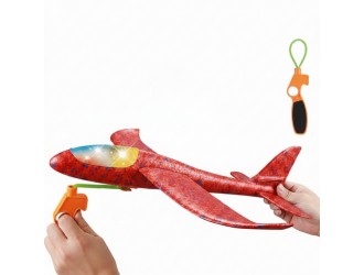Avion ROSU din polistiren pentru copii cu lansare slingshot, cu lumini LED, jucarie exterior, ZJA293875