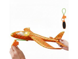 Avion PORTOCALIU din polistiren pentru copii cu lansare slingshot, cu lumini LED, jucarie exterior, ZJA293875