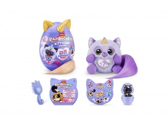 ucarie de plus surpriza Rainbocorns Kittycorn Fluffles S9, coada violet, de colectie, 3+ 03354