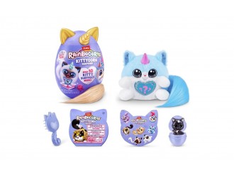 Jucarie de plus surpriza Rainbocorns Kittycorn Cleo S9, coada albastra, de colectie, 3+ 03354
