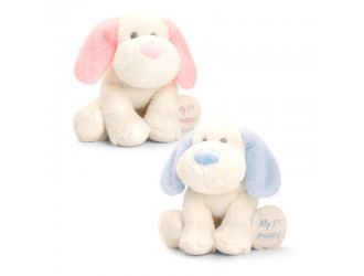 Jucarie de plus Keel Toys Keeleco Baby Puppy Catelus Alb cu Urechiuse Roz 20 cm