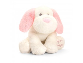 Jucarie de plus Keel Toys Keeleco Baby Puppy Catelus Alb cu Urechiuse Roz 20 cm