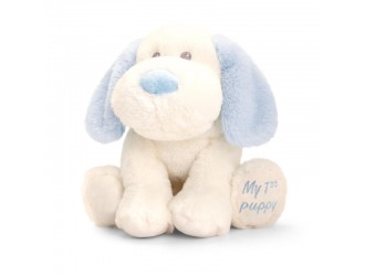 Jucarie de plus Keel Toys Keeleco Baby Puppy Catelus Alb cu Urechiuse Albastre 20 cm