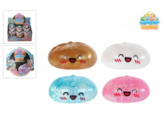 Jucarie antistres Squishy Kawaii Sugar Dumpling, 9 cm, cu sclipici, moale si elastica, culori asortate, model aleator