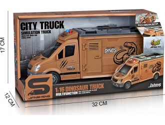 Microbus Dinosaur Truck cu frictiune 1:16 cu sunete si lumini, JSTOYS, ZJA314891