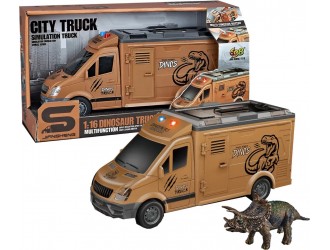 Microbus Dinosaur Truck cu frictiune 1:16 cu sunete si lumini, JSTOYS, ZJA314891