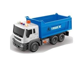 Camion cu remorca, albastru, cu frictiune si buton presiune, sunete si lumini 1:16, JSTOYS, ZJA278609