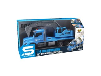 Camion Excavator, albastru, cu frictiune, sunete si lumini 1:16, JSTOYS, ZJA278615