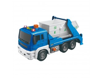 Camion de gunoi albastru cu buton presiune, frictiune, sunete si lumini, JSTOYS, ZJA278627
