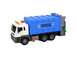 Camion albastru autosalubritate cu buton presiune, frictiune, sunete si lumini, 1:16, JSTOYS, ZJA278630