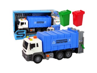 Camion albastru autosalubritate cu buton presiune, frictiune, sunete si lumini, 1:16, JSTOYS, ZJA278630