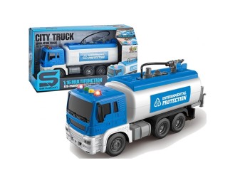 Camion albastru cu cisterna, buton apa, frictiune, sunete si lumini, 1:16, JSTOYS, ZJA278635
