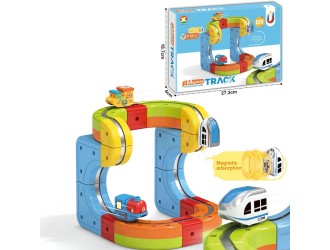 Set Tren cu Traseu Magnetic, Circuit 3D cu Trenulet si Adsorbtie Magnetica, 18 Piese, 3.7V Baterie ZJA400446