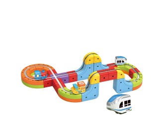 Set Tren cu Traseu Magnetic, Circuit 3D cu Trenulet si Adsorbtie Magnetica, 26 Piese, 3.7V Baterie ZJA400452