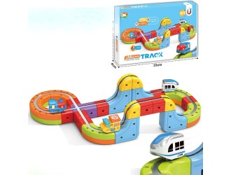 Set Tren cu Traseu Magnetic, Circuit 3D cu Trenulet si Adsorbtie Magnetica, 26 Piese, 3.7V Baterie ZJA400452