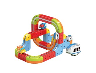 Set Tren cu Traseu Magnetic, Circuit 3D cu Trenulet si Adsorbtie Magnetica, 38 Piese, 3.7V Baterie ZJA400458