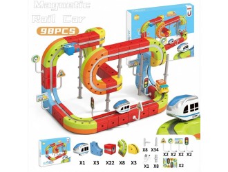 Set Tren cu Traseu Magnetic, Circuit 3D cu Trenulet si Adsorbtie Magnetica, 98 Piese, 3.7V Baterie ZJA400483