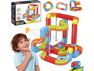 Set Tren cu Traseu Magnetic, Circuit 3D cu Trenulet si Adsorbtie Magnetica, 88 Piese, 3.7V Baterie ZJA400464