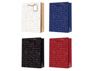 Punga pentru cadou hartie Scris de mana 26x10x32 cm diverse culori, ZJA412582