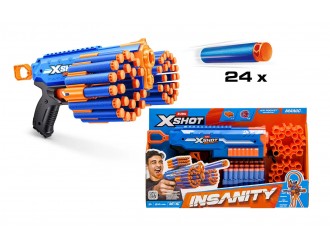 Blaster X-Shot Insanity Manic ZURU, 24 Darturi Inclus, Tambur Rotativ, Raza de Actiune 30 m, +8 ani