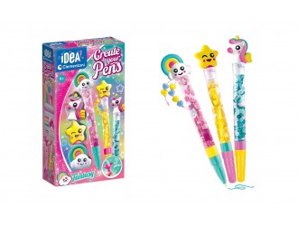 Set Creativ Clementoni Idea Create Your Pens Fantasy, 3 Pixuri Personalizabile cu Accesorii de Decorare, +6 ani