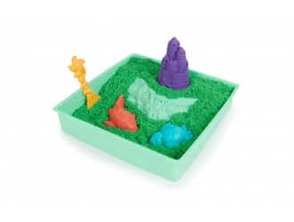 Set Nisip Kinetic Verde Spin Master Kinetic Sand Sandbox, cu Tavita si Forme, +3 ani
