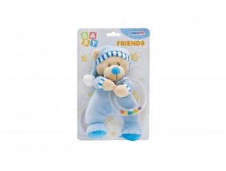Jucarie de plus cu zornaitoare, Ursulet Baby Friends Albastru, 18 cm