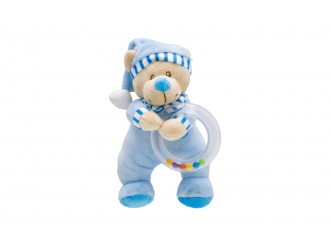 Jucarie de plus cu zornaitoare, Ursulet Baby Friends Albastru, 18 cm
