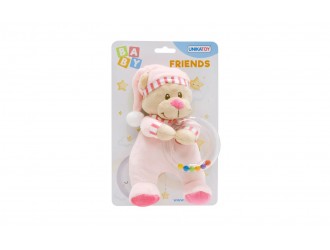 Jucarie de plus cu zornaitoare, Ursulet Baby Friends Roz, 18 cm