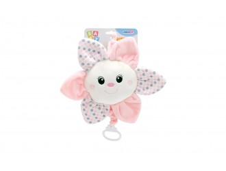 Jucarie muzicala pentru patut si carucior Unikatoy Baby Friends Floare Roz, 28 cm, cu snur de tras